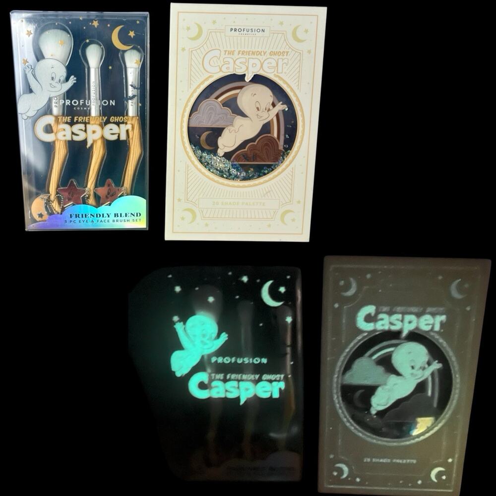 NEW Profusion Casper Friendly Ghost 28 Eyeshadow & Witch Broom Brush Set Glows